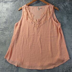 Cato Womens Sleeveless Lace Trim Tank Top L Peach Blush Romantic Boho‎ Textured